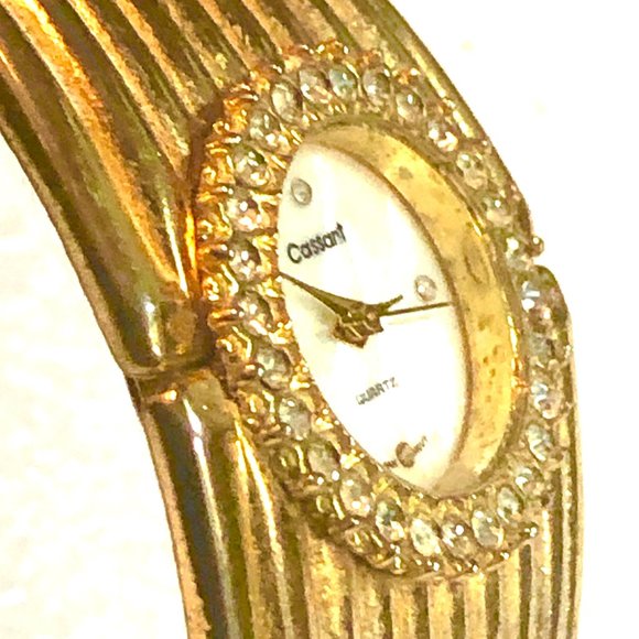 Cassant Vintage Quartz Bracelet Cuff Rhinestone Dress Watch main image 6